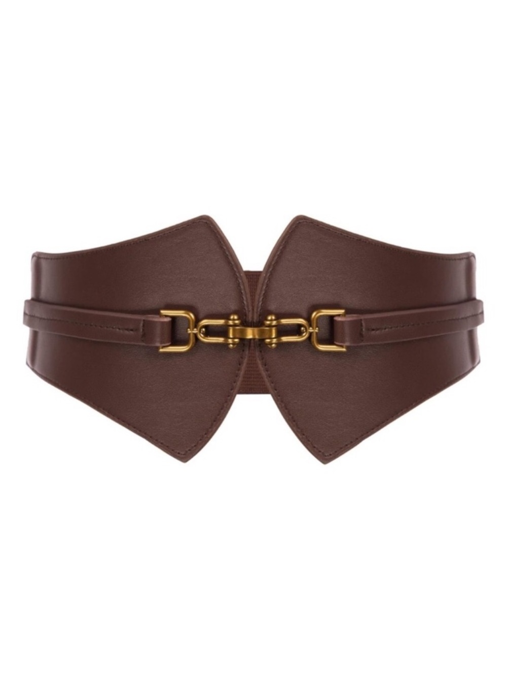 Brown Vegan Leather Waist Belt with Gold Accents